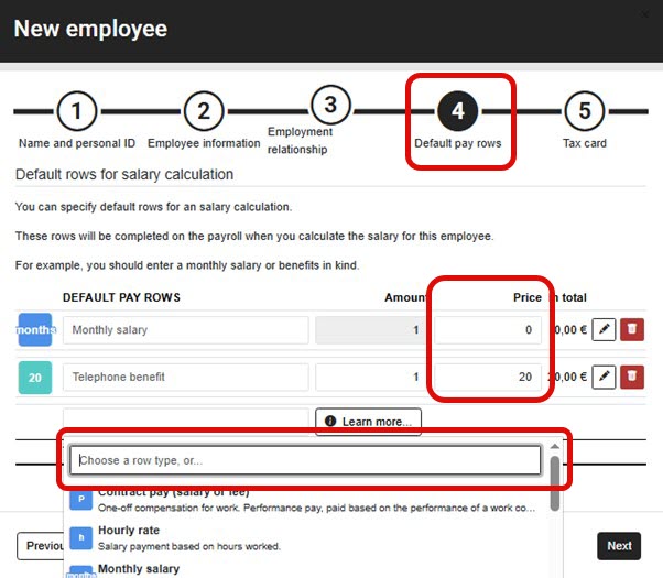 EN Easor App - Simple Salaries - Default pay rows