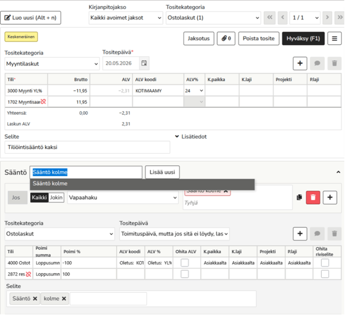 FI Accounting - Tiliöintisääntöhaku 3