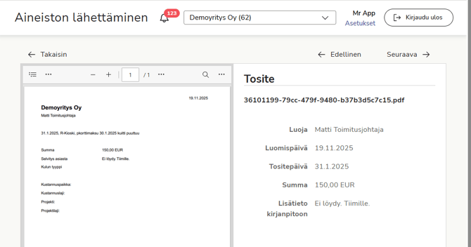 Aineiston lähettäminen - Aineiston esikatselu