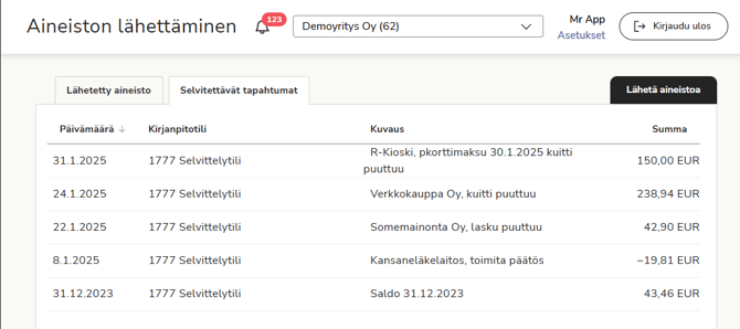 FI Aineiston lähettäminen - Selvitettävät tapahtumat 20112025