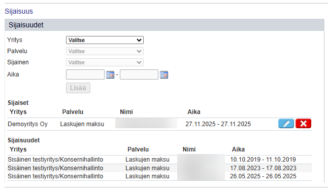 FI Asetukset - Omat tiedot - Sijaisuus - Sijaisuus määritelty