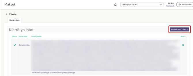 FI Asetukset - Palvelut - Maksut - Kierrätyslista