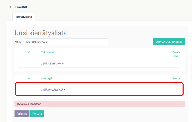 FI Asetukset - Palvelut - Maksut - Uusi kierrätyslista - Lisää hyväksyjä