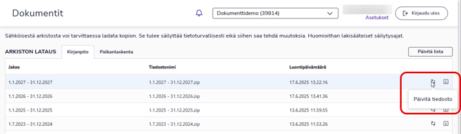 FI Dokumentit - Arkistolataus - Päivitä tiedosto