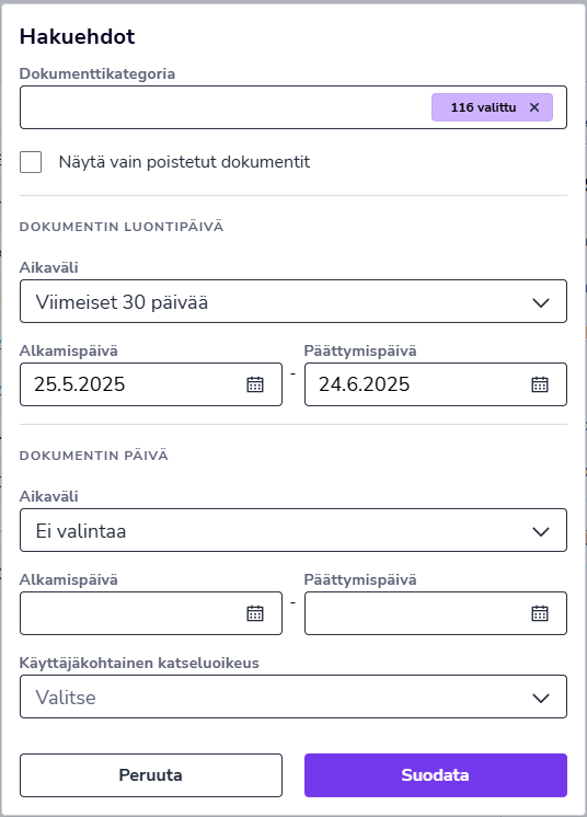 FI Dokumentit - Hakuehdot