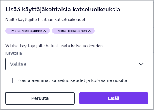 FI Dokumentit - Tuo arkistoon - Lisää käyttäjäkohtaisia katseluoikeuksia