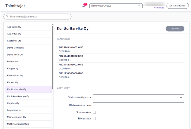 FI Easor App - Maksu - Toimittajat