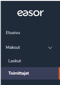 FI Easor App - Päävalikko Maksut - Toimittajat