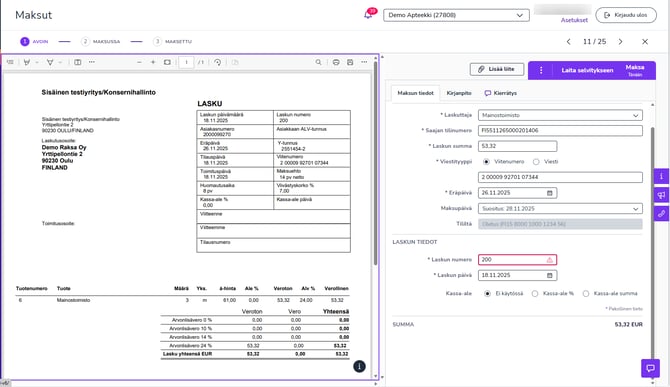 FI Maksut - Käsiteltävä lasku 281125