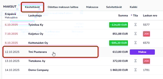 FI Maksut - Käsiteltävät