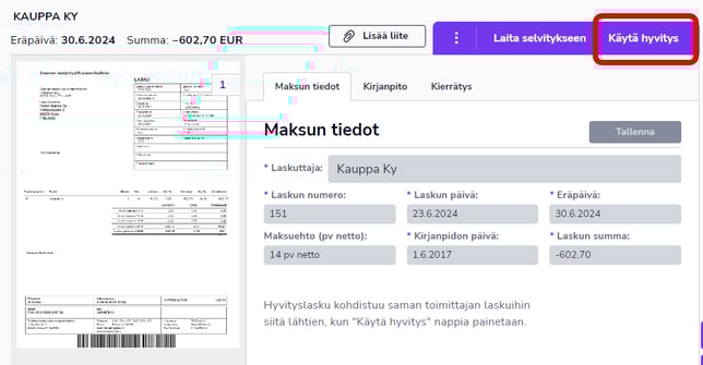 FI Maksut - Käytä hyvitys 010724
