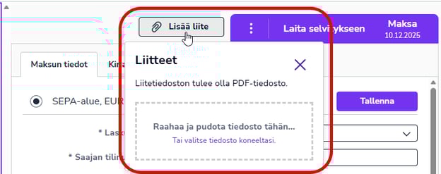 FI Maksut - Maksun tiedot - Lisää liite