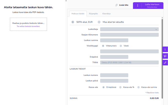 FI Maksut - Uusi lasku - Aloita lataamalla laskun kuva