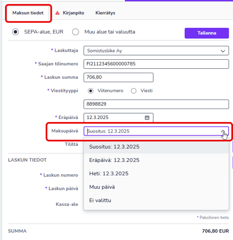 FI Maksut - Uusi lasku - Maksun tiedot - Maksupäivä 10102025