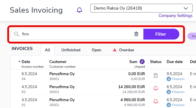 EN Sales Invoicing - Invoices - Search 100524