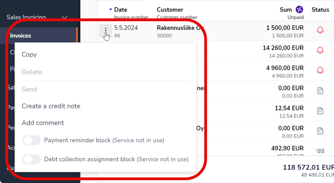 EN Sales Invoicing - Invoices - Three dot menu on invoice row 100524