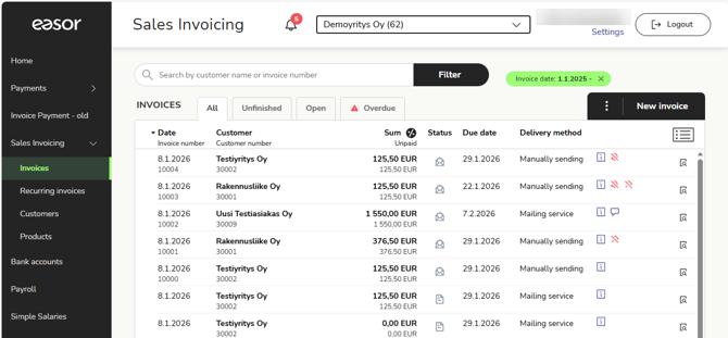 EN Sales invoicing - Menu - Invoices view