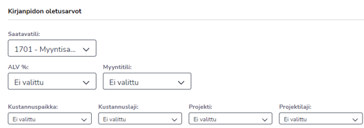 FI Myyntilaskutus - Asiakkaat - Uusi asiakas - Kirjanpidon oletusarvot 190424