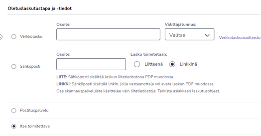 FI Myyntilaskutus - Asiakkaat - Uusi asiakas - Oletuslaskutustapa 190424
