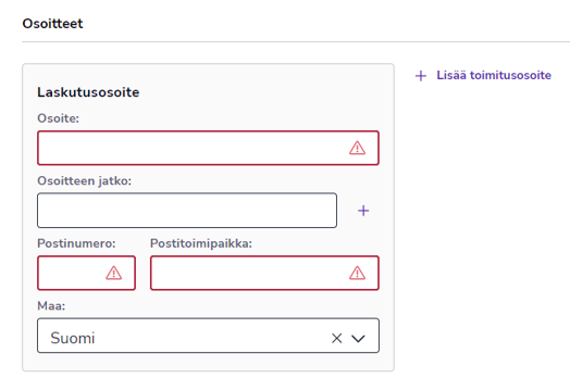 FI Myyntilaskutus - Asiakkaat - Uusi asiakas - Osoitteet 190424