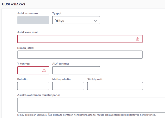FI Myyntilaskutus - Asiakkaat - Uusi asiakas - Perustiedot 190424