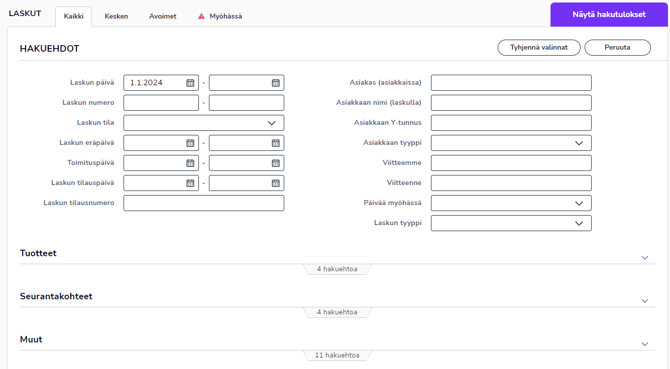 FI Myyntilaskutus - Laskut - Hakuehdot 170424