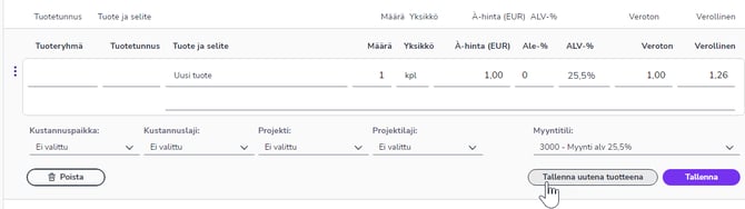 FI Myyntilaskutus - Laskut - Tallenna uutena tuotteena 121124