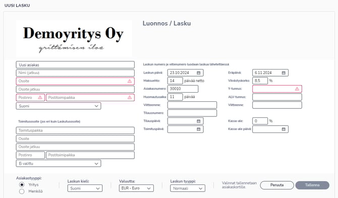 FI Myyntilaskutus - Laskut - Uusi asiakas