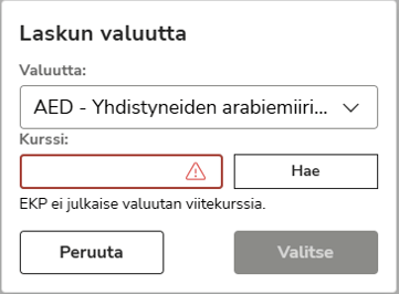 FI Myyntilaskutus - Laskut - Valikko - Muuta laskun valuutta - Laskun valuutta-1