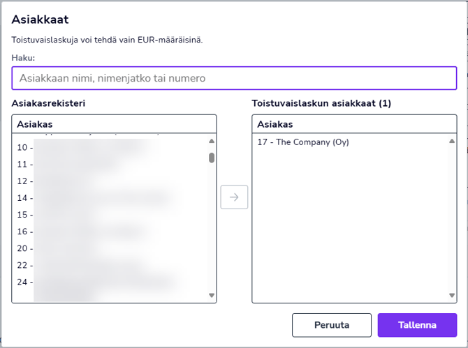 FI Myyntilaskutus - Toistuvaislaskut - Asiakkaat