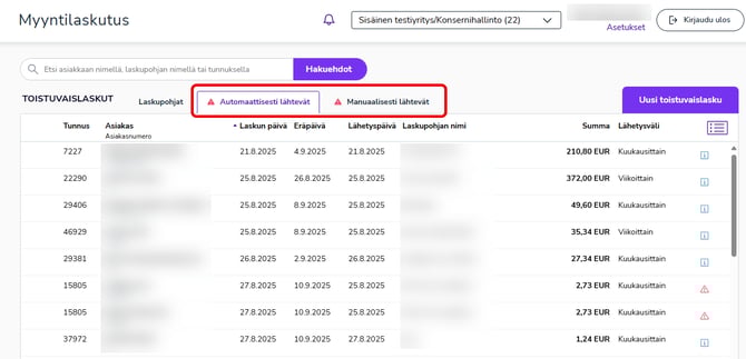 FI Myyntilaskutus - Toistuvaislaskut - Automaattisesti lähtevät