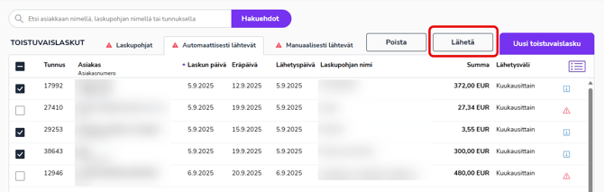 FI Myyntilaskutus - Toistuvaislaskut - Lähetä