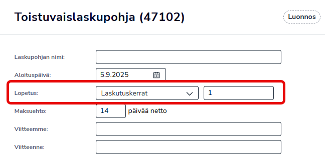 FI Myyntilaskutus - Toistuvaislaskut - Laskutuskerrat 1