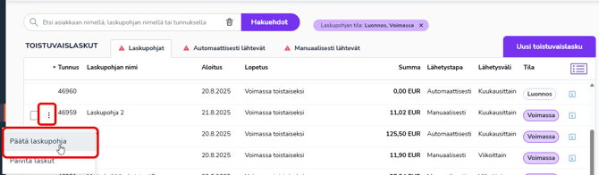 FI Myyntilaskutus - Toistuvaislaskut - Päätä laskupohja