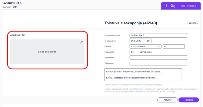 FI Myyntilaskutus - Toistuvaislaskut - Toistuvaislaskupohja - Lisää asiakkaita