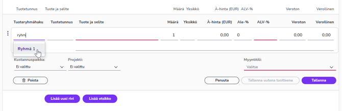 FI Myyntilaskutus - Tuoteryhmähaku