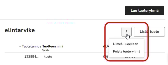 FI Myyntilaskutus - Tuotteet - Tuoteryhmät - Kolmen pisteen valikko
