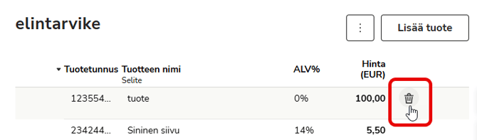 FI Myyntilaskutus - Tuotteet - Tuoteryhmät - Poista tuote