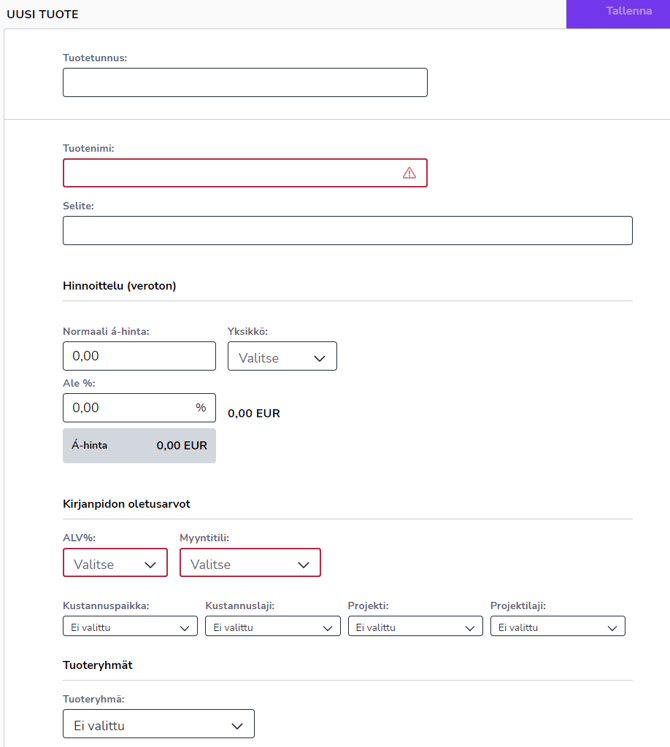 FI Myyntilaskutus - Tuotteet - Uusi tuote 190424