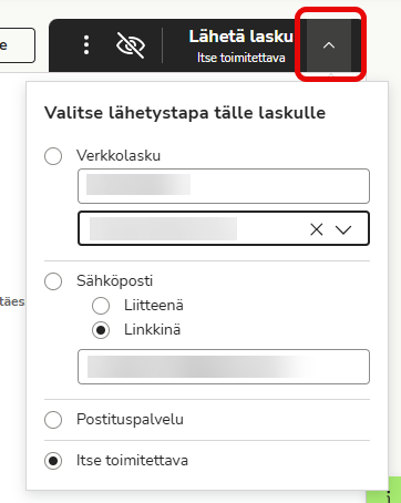 FI Myyntilaskutus - Uusi lasku - Lähetystapa