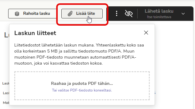 FI Myyntilaskutus - Uusi lasku - Lisää liite