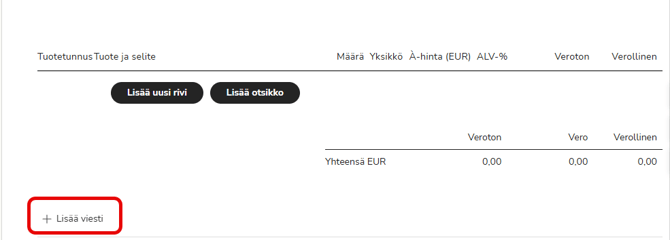FI Myyntilaskutus - Uusi lasku - Lisää viesti