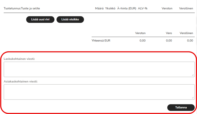FI Myyntilaskutus - Uusi lasku - Viesti