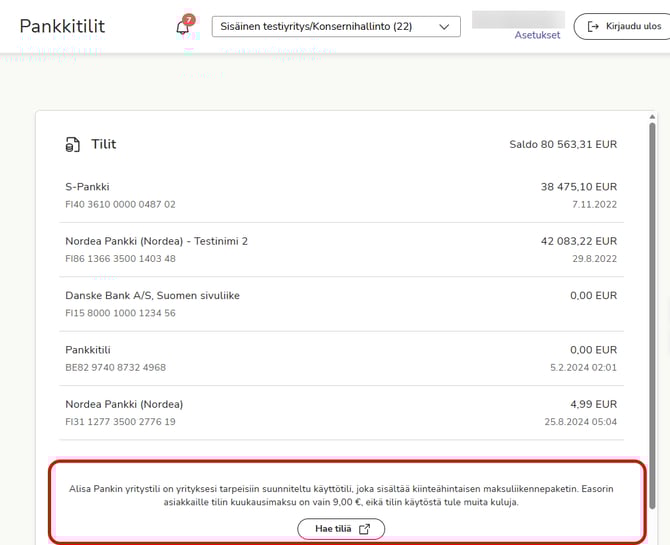 FI Pankkitilit - Hae Alisa Pankin tiliä - Easor