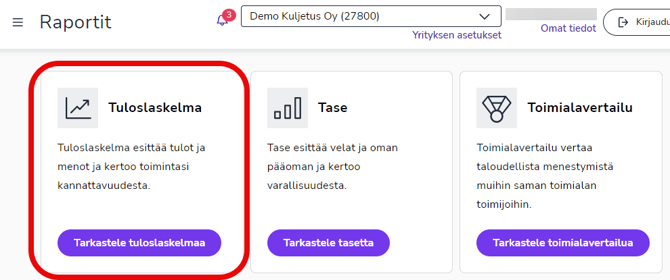 FI Raportit päänäkymä - Tuloslaskelma 050624