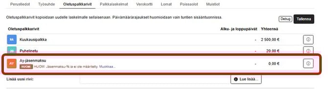 FI Simple Palkat - Jäsenmaksun lisäys