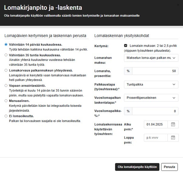 FI Simple Palkat - Lomien käyttöönotto