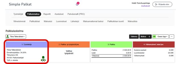 FI Simple Palkat - Työntekijätiedot palkkalaskelmalla
