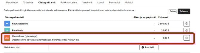 FI Simple Palkat - Ulosoton lisäys