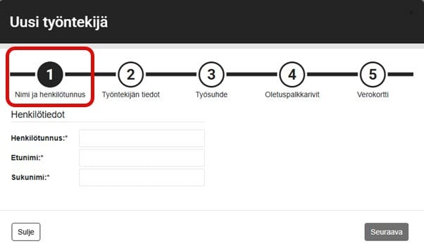 FI Simple Palkat - Uusi työntekijä - Nimi ja henkilötunnus